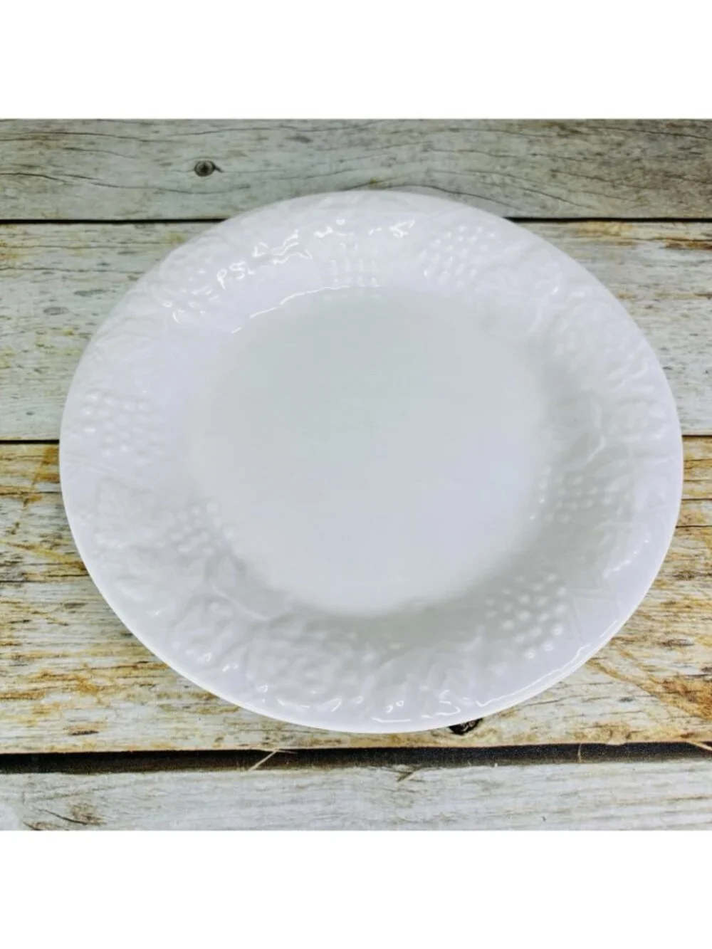 Gibson FOUR SEASONS White Embossed Fruit Floral Trellis Rim Salad Plates Set 4